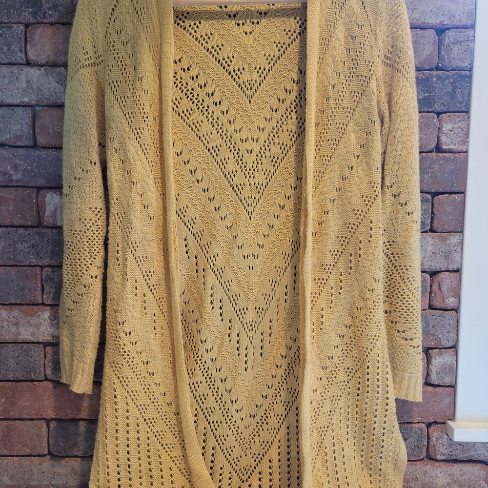 Chic Mustard Open-Knit Women's Cardigan